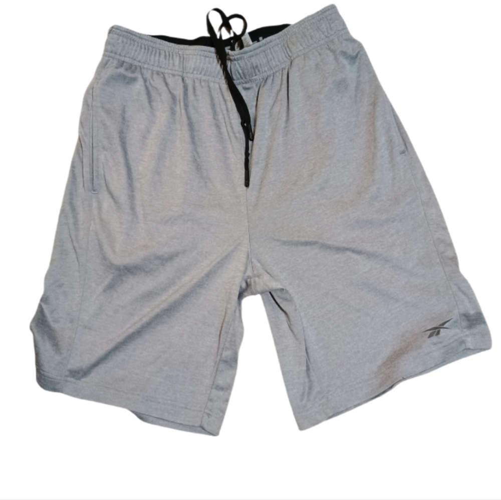 Reebok Men's Light Gray Athletic Shorts with Black Drawcord